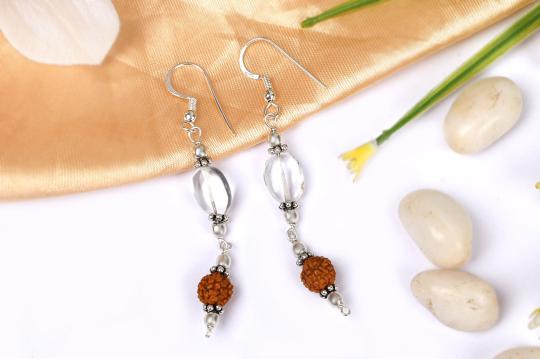 Rudraksha and Quartz Earring