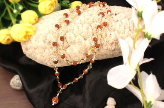 4 mukhi Java mala with Citrine beads in flower caps