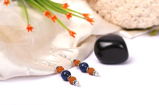 Rudraksha and Lapis Lazuli Earring - II