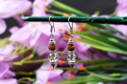 Rudraksha and Quartz Earring - Design I