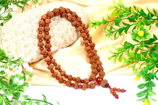 10 mukhi Krishna Mala from Java with Carnelian beads