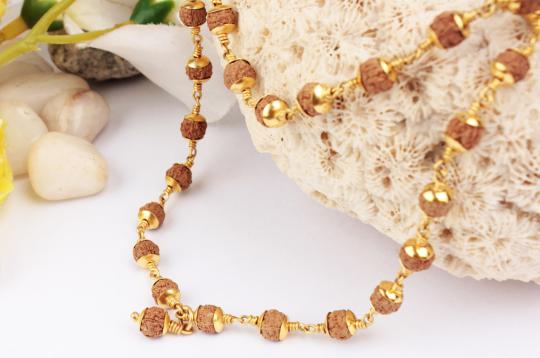 5mm chikna beads mala in Pure gold caps
