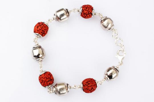Rudraksha and Parad Bracelet in silver - 10 to 13mm - Design I