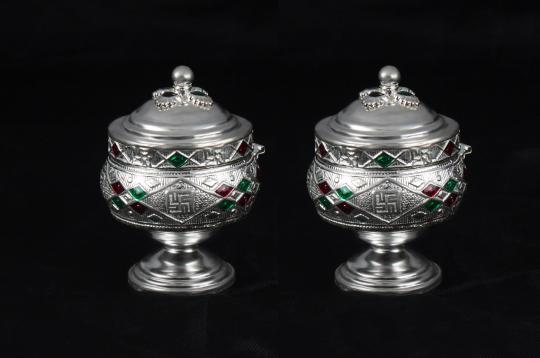 Haldi Kumkum Containers in silver - Set of 2