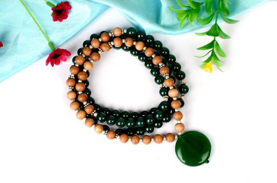 Green Onyx and Sandalwood Mala and Bracelet set