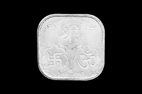 Shree OM Swastik Subh Labh Laxmi Square Shape Pure Silver Coin