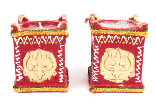 Om - Shri - Swastik - Trishul Earthern Lamp