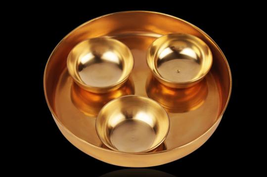Brass tray with offering bowls