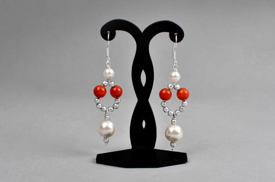Pearl and Coral bead Earrings - IV