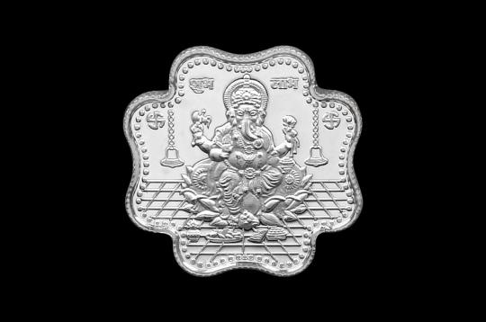 Shree Om Swastik Subh Labh Ganesh Clover Shape Pure Silver Coin