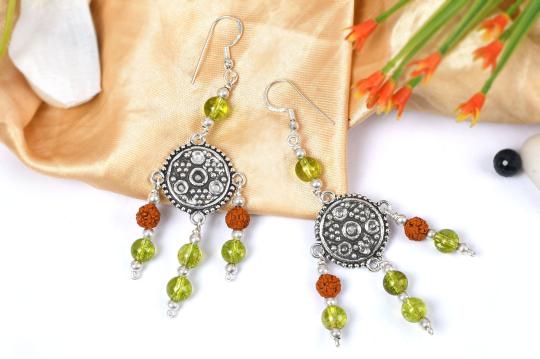 Peridot and Rudraksha Earring