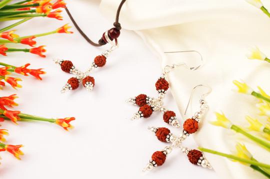 Earrings of Rudraksha Beads with Pendant