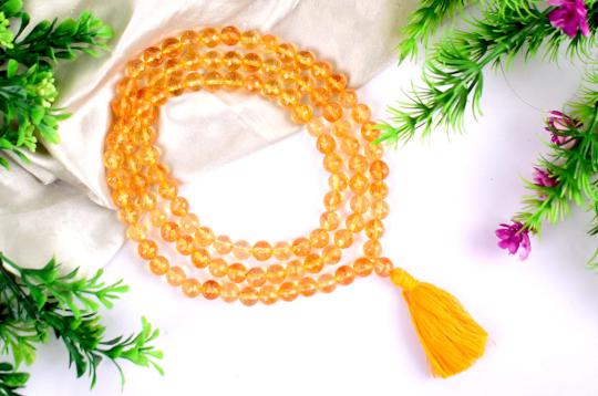 Citrine Mala - Round Faceted Beads - 8 mm