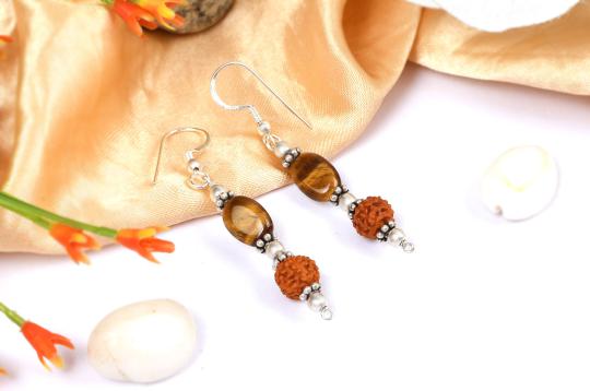 Tiger Eye and Rudraksha Earring - IV