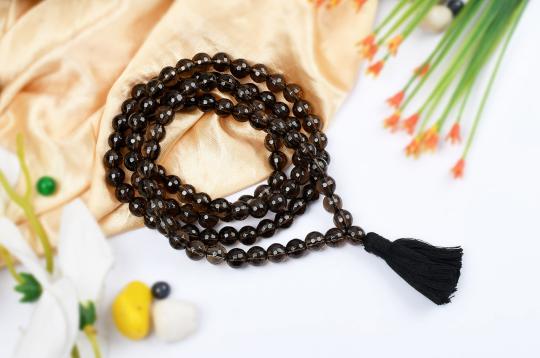 Smoky Quartz Round faceted mala - 8 mm