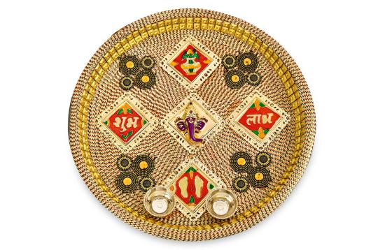 Designer Puja Thali with Haldi Kumkum Containers - III