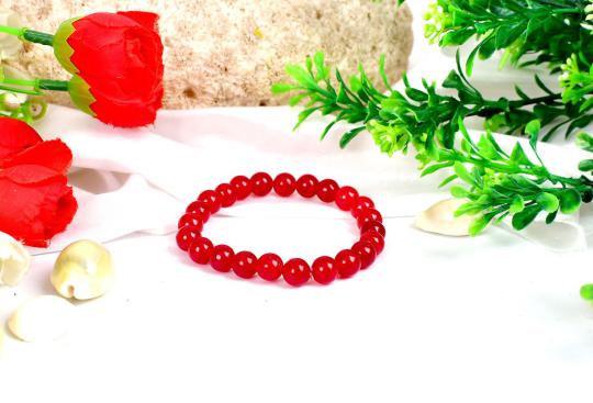 Red Agate Round Bead Bracelet