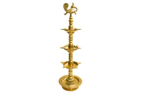 Peacock Samai lamp with 3 tier in brass