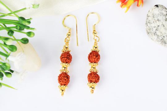 Rudraksha and Gold Earring Set with Gold Chakri and Balls - 7mm