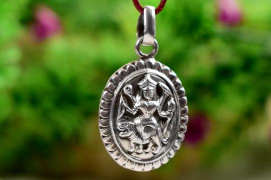 Maa Durga Locket - in Pure Silver - Design II