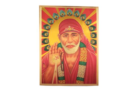 Lord Sai Baba Photo in Golden Sheet - Large