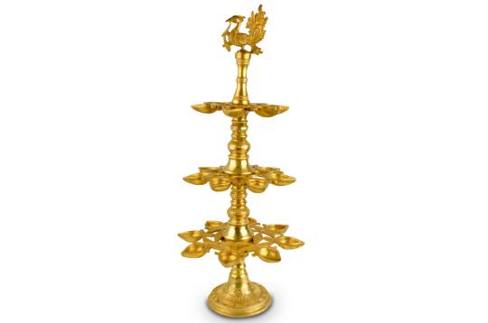 Three tier Peacock lamp in Brass