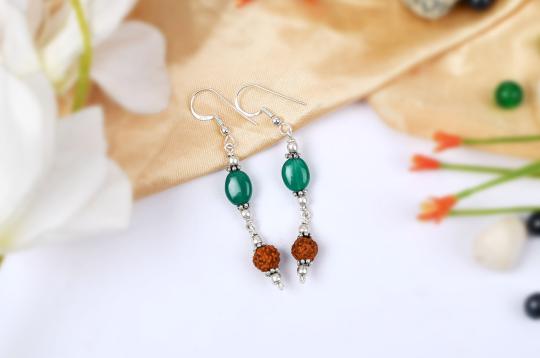 Green Agate and Rudraksha Earring