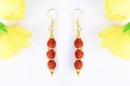 Rudraksha and Gold Earring Set with gold chakri - 7mm