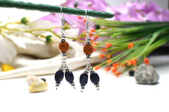 Rudraksha and Lapis Lazuli Earring - III