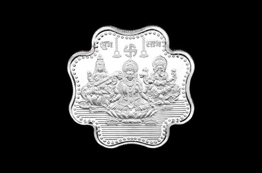 Laxmi Ganesh Saraswati Clover Shape Pure Silver Coin