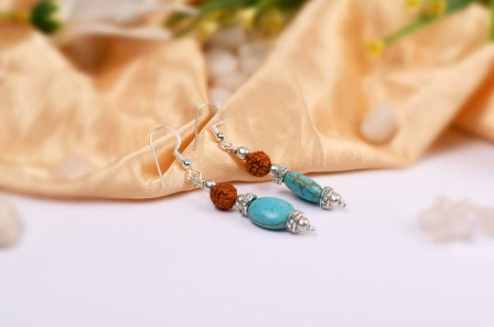 Rudraksha and Turquoise earring