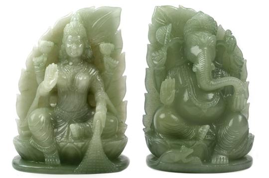 Ganesh Laxmi Pair in Green Aventurine