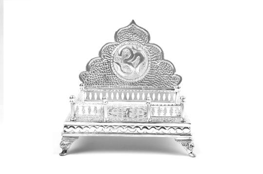Om Swastik deity throne in pure silver
