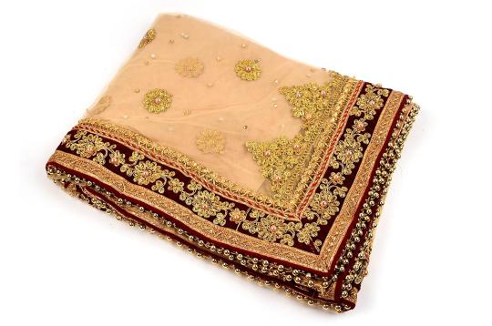 Mata Rani Chunari Cream Net Designer Border & Latkan