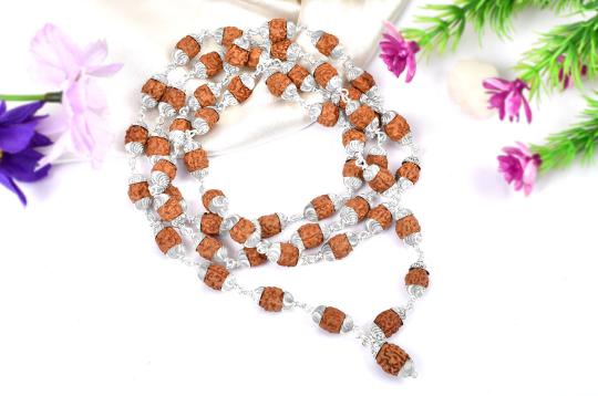 3 mukhi Agni mala in silver with designer caps