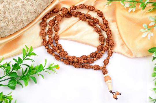 3 mukhi Mahajwala mala with White Sandalwood beads