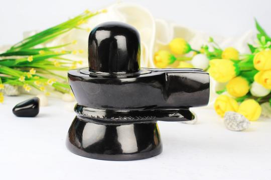 Black Agate Shivling with Snake - 1.188 Kgs
