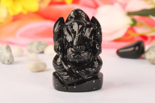 Snowflakes Obsidian Ganesha - 115 gm