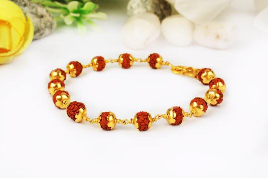 Rudraksha punchmukhi Bracelet with pure gold flower caps