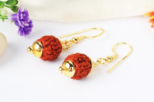 Chikna Rudraksha and Gold Earring Set with gold caps - 11mm