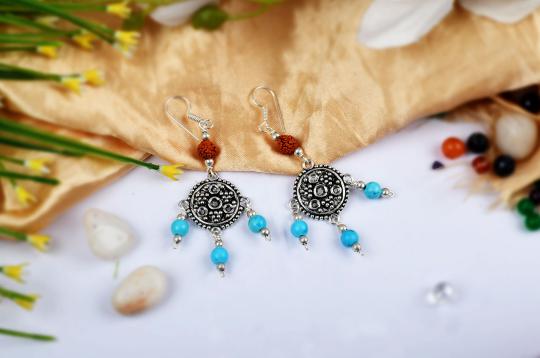 Rudraksha and Turquoise Earring - II