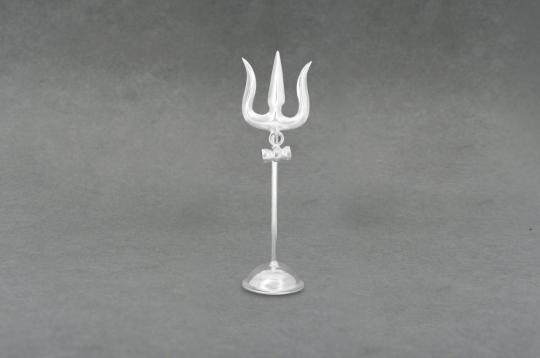 Auspicious Trishul with damru in pure silver