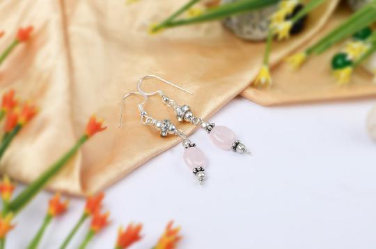 Rose Quartz Oval bead Earring