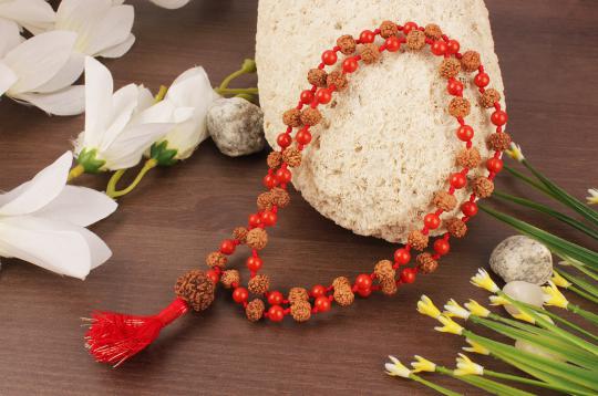 6 mukhi with Coral mala