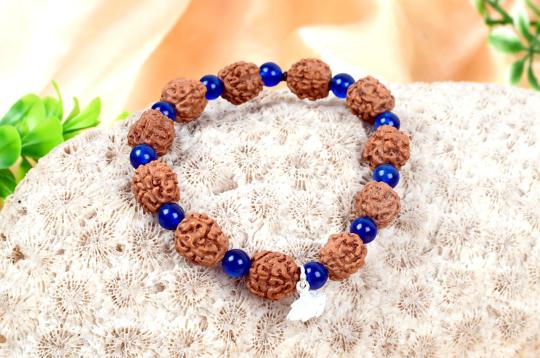 4 mukhi Brahma bracelet from Java with Blue Jade beads