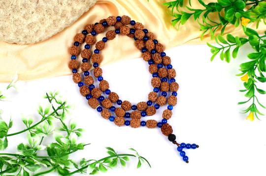 4 mukhi Brahma mala with Blue Jade beads