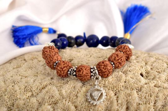 4 Mukhi Rudraksha and Lapis Lazuli Bracelet - I