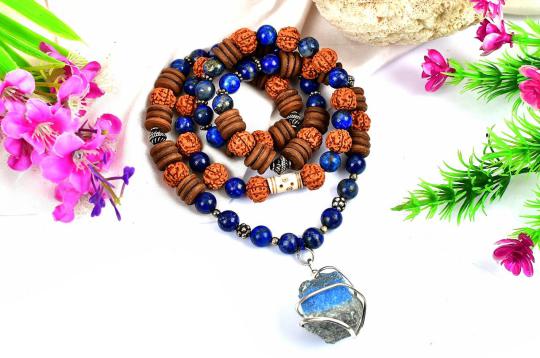 4 Mukhi Rudraksha and Lapis Lazuli Mala