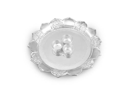 Haldi Kumkum Container with thali in pure silver