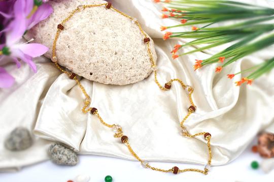 Rudraksha and Crystal Beads in pure gold - 7mm
